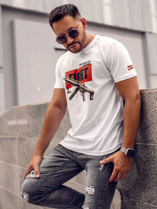 Camiseta algodón de manga corta con impresión para hombre blanco Bolf 14709A