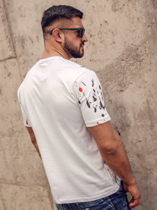 Camiseta algodón de manga corta con impresión para hombre blanco Bolf 14727A