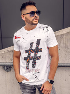 Camiseta algodón de manga corta con impresión para hombre blanco Bolf 14728A