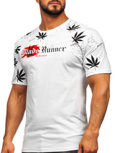 Camiseta algodón de manga corta con impresión para hombre blanco Bolf 14744