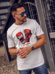 Camiseta algodón de manga corta con impresión para hombre blanco Bolf 14751A