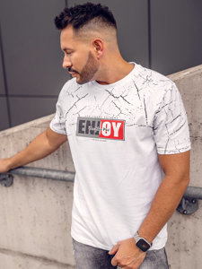 Camiseta algodón de manga corta con impresión para hombre blanco Bolf 147737A