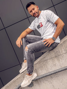 Camiseta algodón de manga corta con impresión para hombre blanco Bolf 147737A