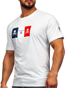 Camiseta algodón de manga corta con impresión para hombre blanco Bolf 14784