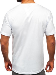 Camiseta algodón de manga corta con impresión para hombre blanco Bolf 14784