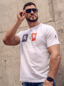 Camiseta algodón de manga corta con impresión para hombre blanco Bolf 14784A