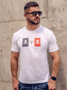 Camiseta algodón de manga corta con impresión para hombre blanco Bolf 14784A