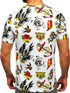 Camiseta algodón de manga corta con impresión para hombre blanco Bolf 14962