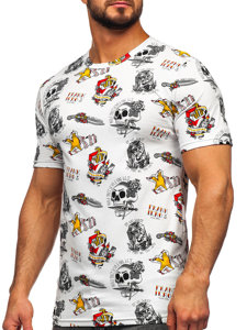 Camiseta algodón de manga corta con impresión para hombre blanco Bolf 14963