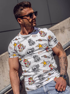 Camiseta algodón de manga corta con impresión para hombre blanco Bolf 14963A