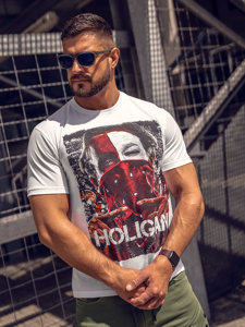 Camiseta algodón de manga corta con impresión para hombre blanco Bolf CMR18A