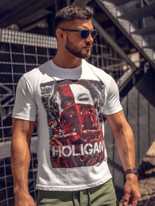 Camiseta algodón de manga corta con impresión para hombre blanco Bolf CMR18A