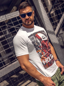 Camiseta algodón de manga corta con impresión para hombre blanco Bolf CMR18A