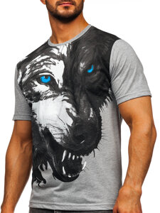 Camiseta algodón de manga corta con impresión para hombre gris Bolf 5041