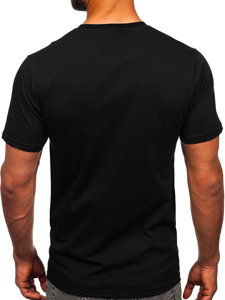 Camiseta algodón de manga corta con impresión para hombre negro Bolf 143017