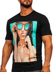 Camiseta algodón de manga corta con impresión para hombre negro Bolf 143019