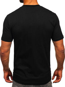 Camiseta algodón de manga corta con impresión para hombre negro Bolf 143019