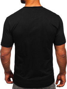 Camiseta algodón de manga corta con impresión para hombre negro Bolf 143020