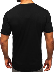 Camiseta algodón de manga corta con impresión para hombre negro Bolf 14718