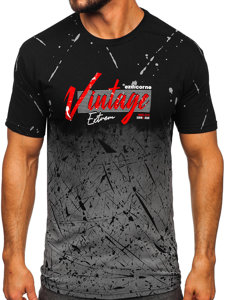 Camiseta algodón de manga corta con impresión para hombre negro Bolf 14730