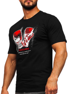 Camiseta algodón de manga corta con impresión para hombre negro Bolf 14751