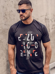 Camiseta algodón de manga corta con impresión para hombre negro Bolf 14752B