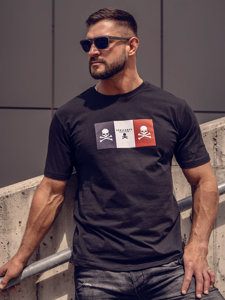 Camiseta algodón de manga corta con impresión para hombre negro Bolf 14784A