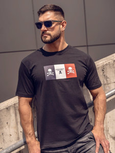 Camiseta algodón de manga corta con impresión para hombre negro Bolf 14784A