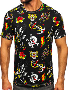 Camiseta algodón de manga corta con impresión para hombre negro Bolf 14962