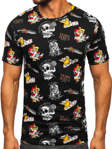 Camiseta algodón de manga corta con impresión para hombre negro Bolf 14963