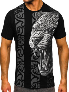 Camiseta algodón de manga corta con impresión para hombre negro Bolf 5040