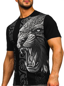 Camiseta algodón de manga corta con impresión para hombre negro Bolf 5040