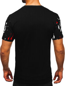 Camiseta algodón de manga corta con impresión para hombre negro y rojo Bolf 14727