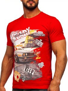 Camiseta algodón de manga corta con impresión para hombre rojo Bolf 143004