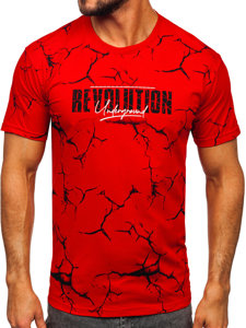 Camiseta algodón de manga corta con impresión para hombre rojo Bolf 14717