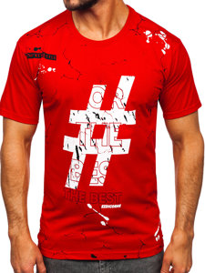 Camiseta algodón de manga corta con impresión para hombre rojo Bolf 14728