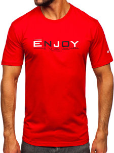 Camiseta algodón de manga corta con impresión para hombre rojo Bolf 14739