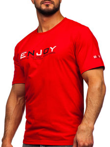 Camiseta algodón de manga corta con impresión para hombre rojo Bolf 14739