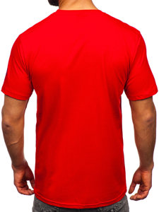 Camiseta algodón de manga corta con impresión para hombre rojo Bolf 14784