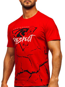 Camiseta algodón de manga corta con impresión para hombre rojo Bolf 5035