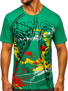 Camiseta algodón de manga corta con impresión para hombre verde Bolf 143000