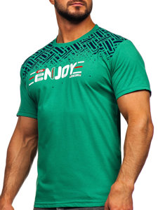 Camiseta algodón de manga corta con impresión para hombre verde Bolf 14720