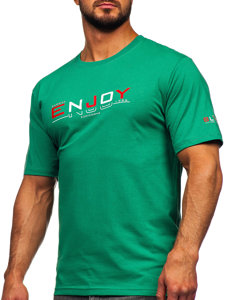 Camiseta algodón de manga corta con impresión para hombre verde Bolf 14739