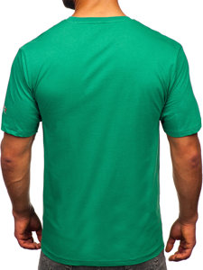 Camiseta algodón de manga corta con impresión para hombre verde Bolf 14739