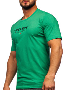 Camiseta algodón de manga corta con impresión para hombre verde Bolf 14759