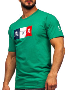 Camiseta algodón de manga corta con impresión para hombre verde Bolf 14784