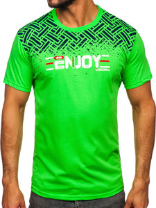 Camiseta algodón de manga corta con impresión para hombre verde y fluorescente Bolf 14720