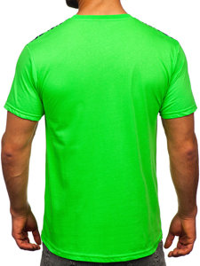 Camiseta algodón de manga corta con impresión para hombre verde y fluorescente Bolf 14720