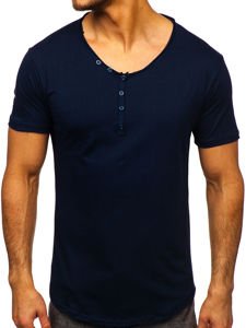 Camiseta con escote de pico sin impresión para hombre azul oscuro Bolf 4049