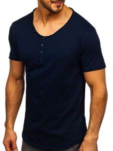 Camiseta con escote de pico sin impresión para hombre azul oscuro Bolf 4049